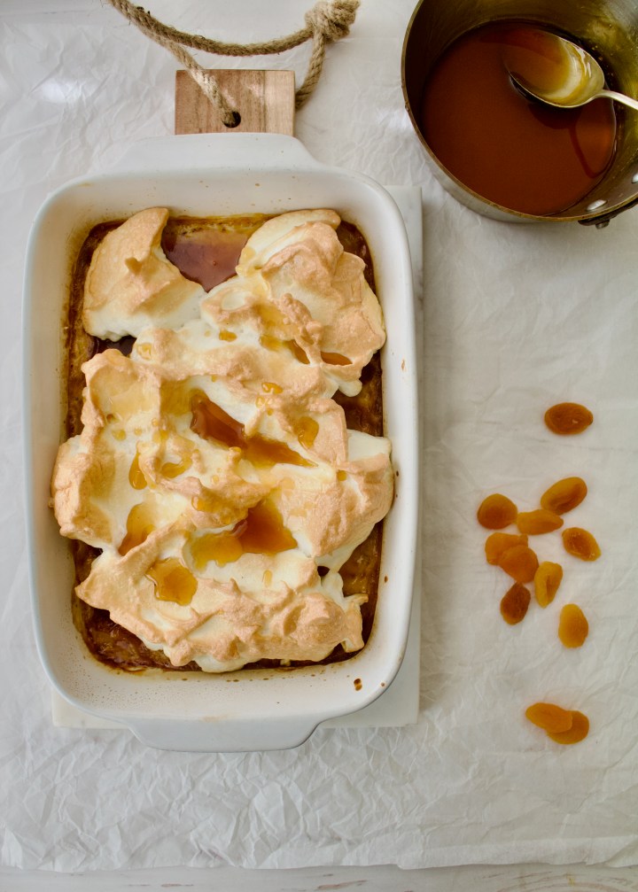 Sago Pudding with apricot sauce and&nbsp;meringue